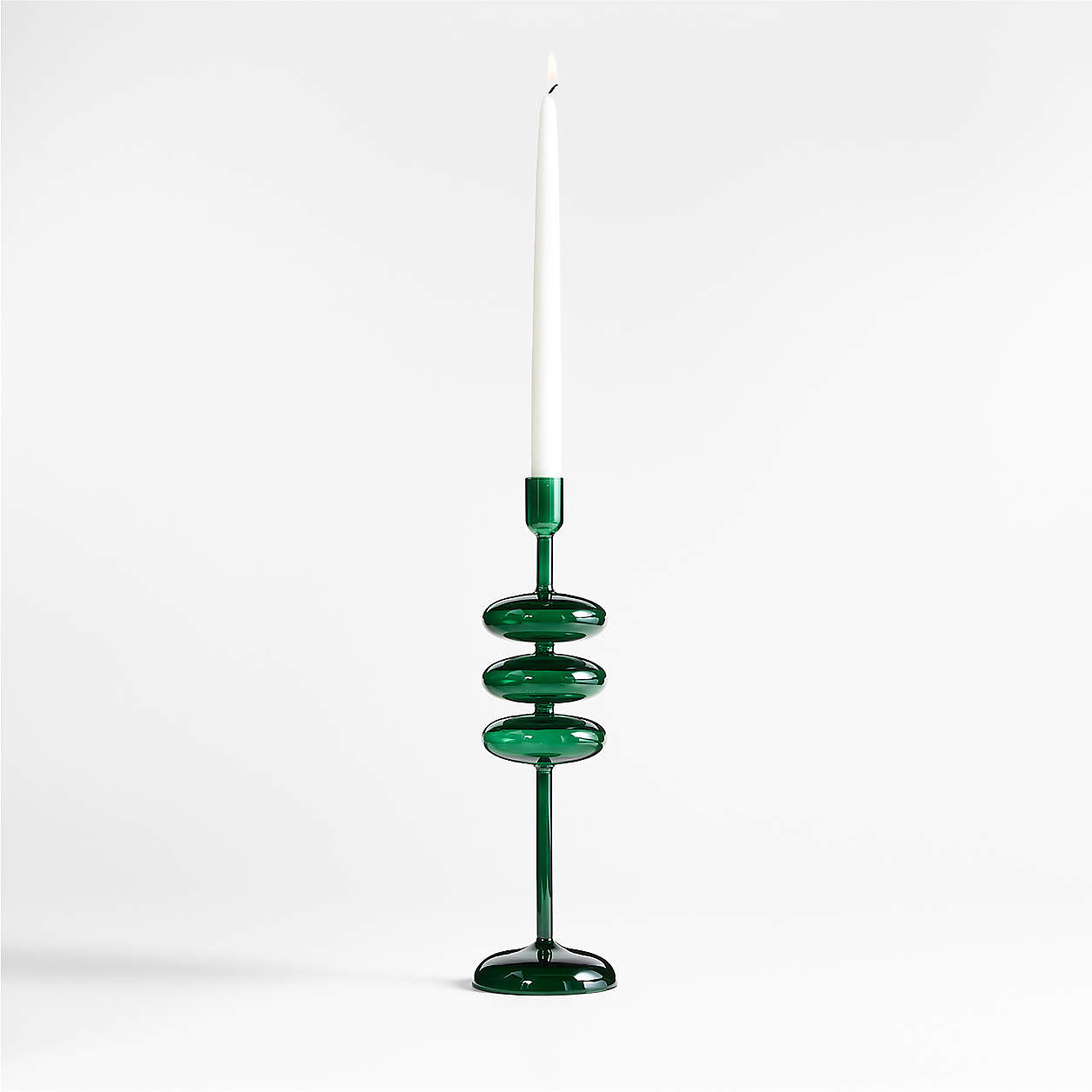 Venezia Small Spruce Green Glass Taper Candle Holder + Reviews | Crate & Barrel | Crate & Barrel