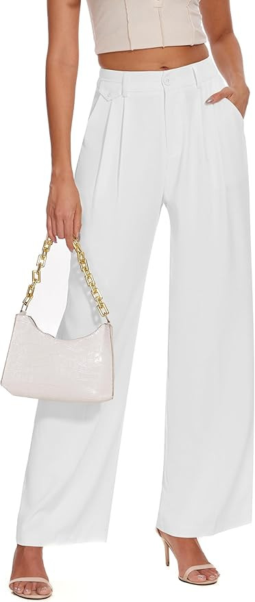 FUNYYZO Women's Loose Pleated Front Long Pants Wide Leg Trousers Solid Causal Dressy | Amazon (US)