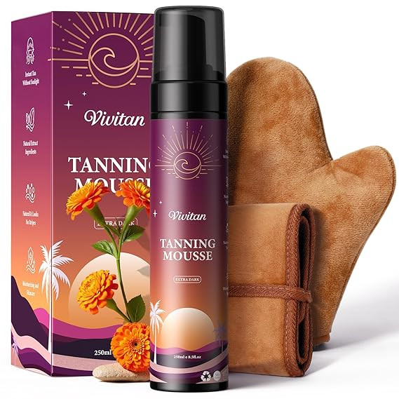 Self Tanner Mousse Kit - 250mL XL & Mitt & Strap | 1-Hour Express Dark Bronze + Plant 30% DHA for... | Amazon (US)