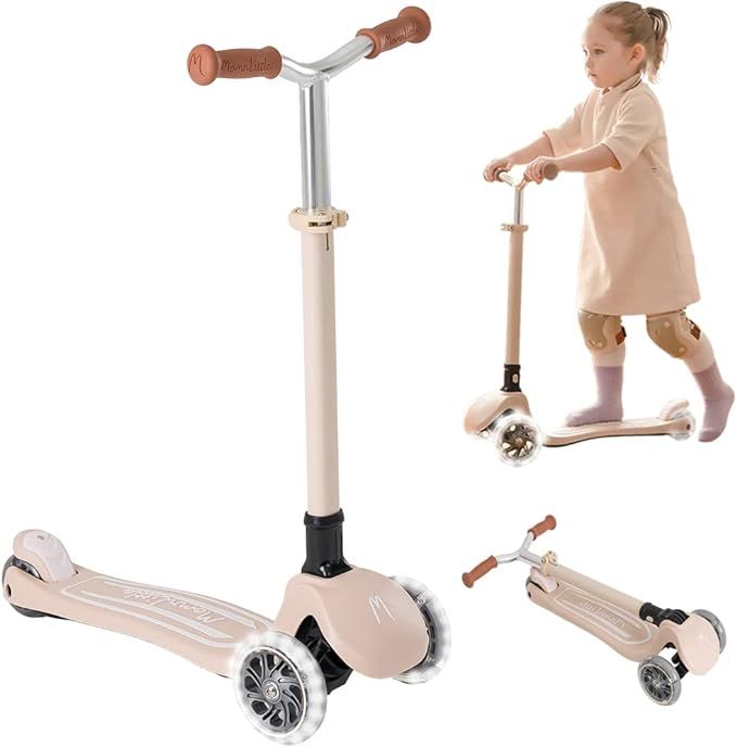 MomnLittle Foldable Kids 3 Wheels Scooter(Pink/Beige/White) with LED Light-Flashing Wheels Adjust... | Amazon (US)