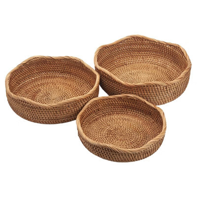 Aoibox Rattan Bread Baskets, Woven Fruit Bowls & Key Holders, Stackable Storage for Snacks, Fruits, Vegetables, Natural Set of 3 | Target
