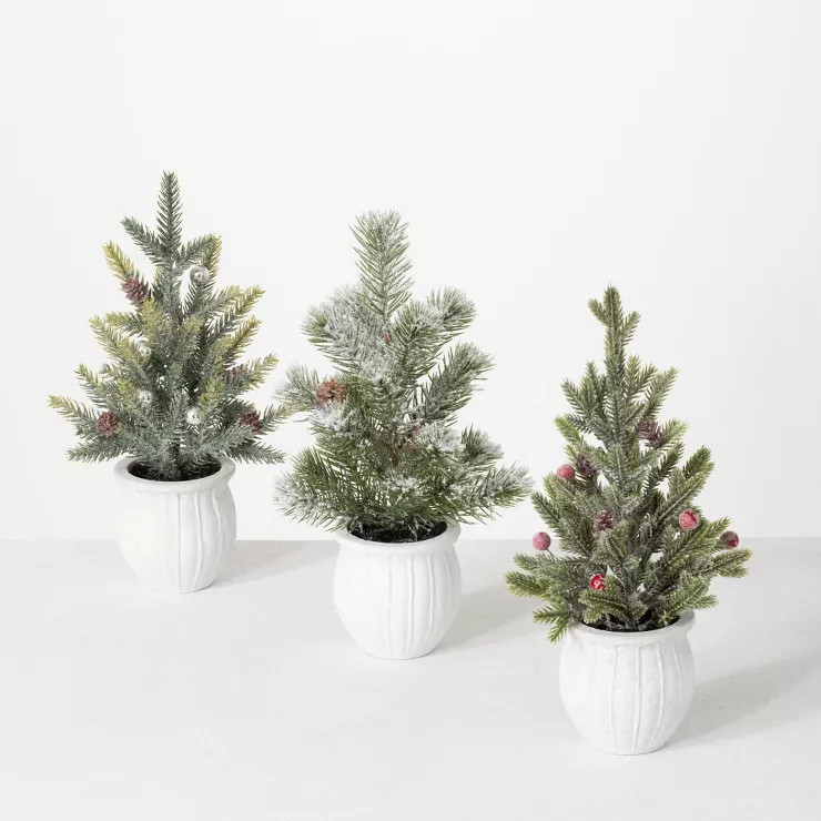 Sullivans 1' Potted Pine Artificial Tree Set of 3, 12"H Green | Target