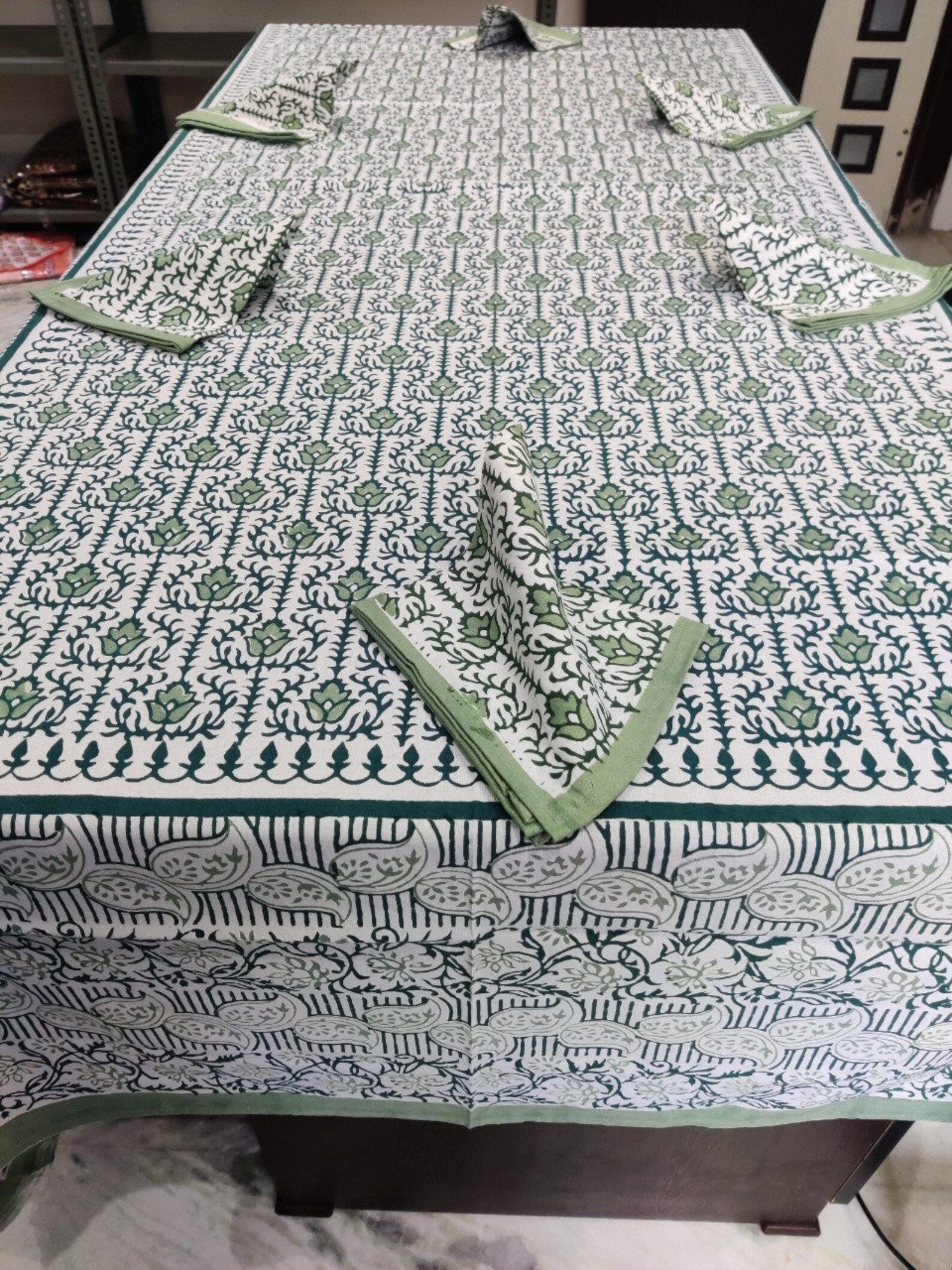 Indian Cotton Tablecloths Green Flower Design Hand Block | Etsy | Etsy (US)