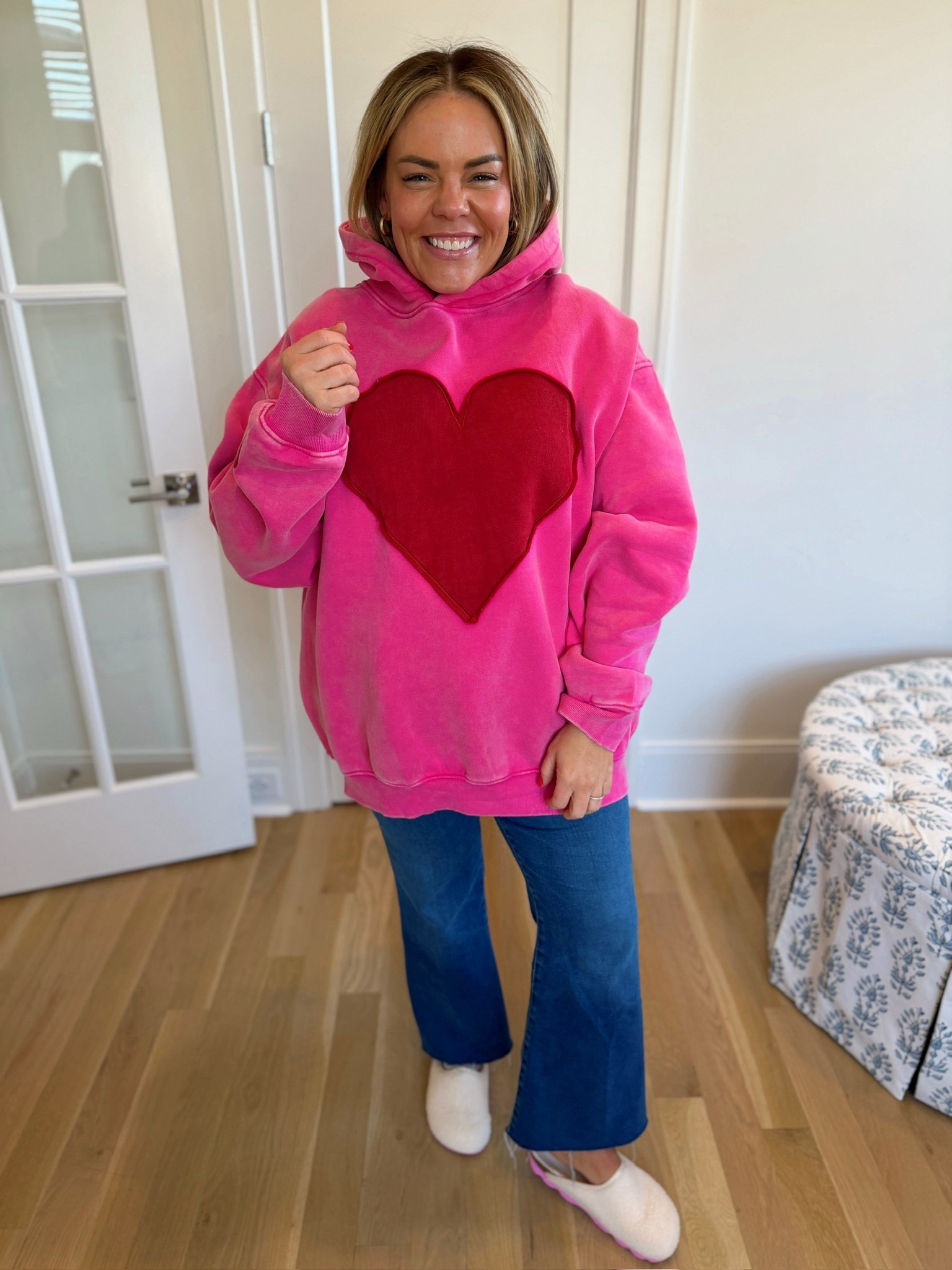 pink heart hoodie, casual valentines outfit, valentines day ootd, trendy outfit, women’s fashion, valentines day hoodie 

#LTKootd #LTKSeasonal