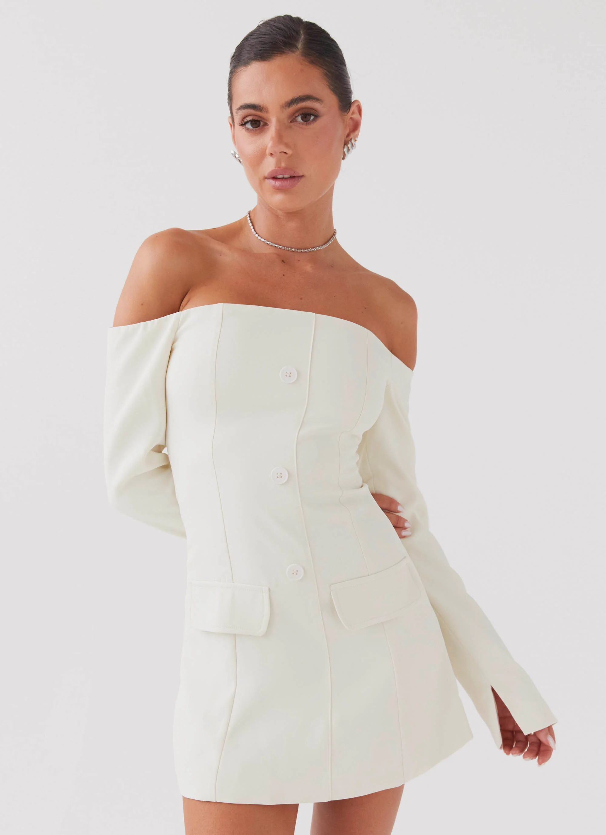 Dominique Blazer Mini Dress - Ivory | Peppermayo (Global)