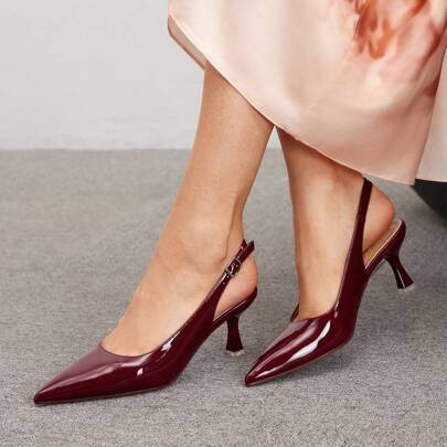 Fashionable Burgundy Back Strap Classic Pointed High Heel Shoes For Women, Suitable For Office, Dating, And Party Christmas Fall BURGUNDY Heels New Ye | SHEIN