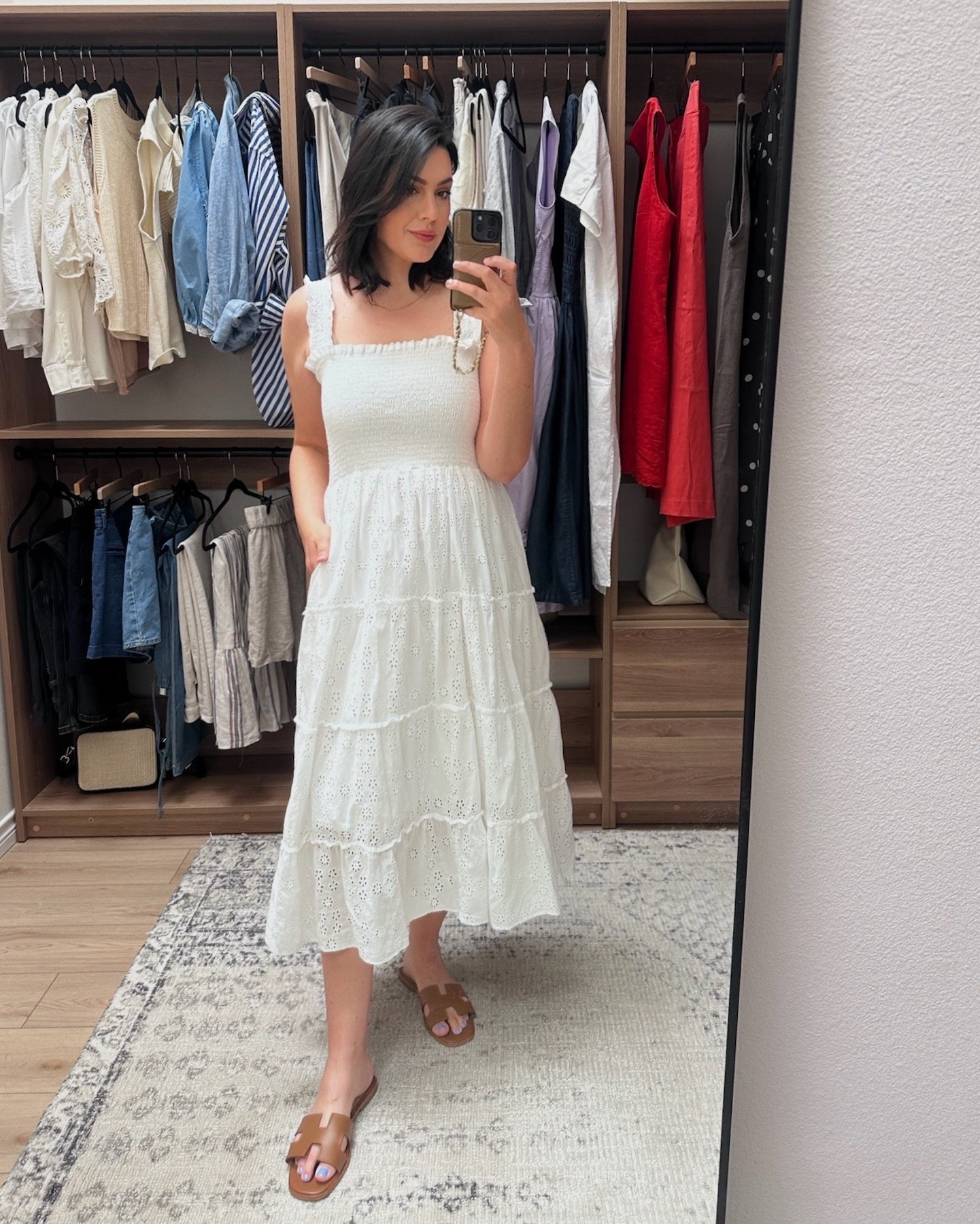 This is one of my favorite dresses from last summer! I’m in the large and it’s a looser fit but I’d say true to size. The smocking is very forgiving which is nice. This is one of my more flattering dresses too, I always feel comfortable in it. Side note they brought it back in a light yellow this year and I’m this close to grabbing it in that shade! @Quince
