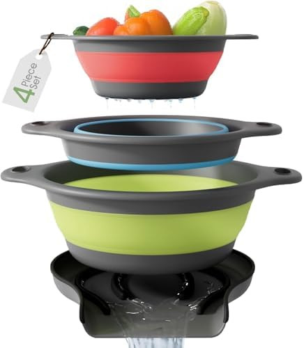 Collapsible Colanders with Self-Draining Base for Edge of Sink, Food Strainers (Small/Med/Large),... | Amazon (US)