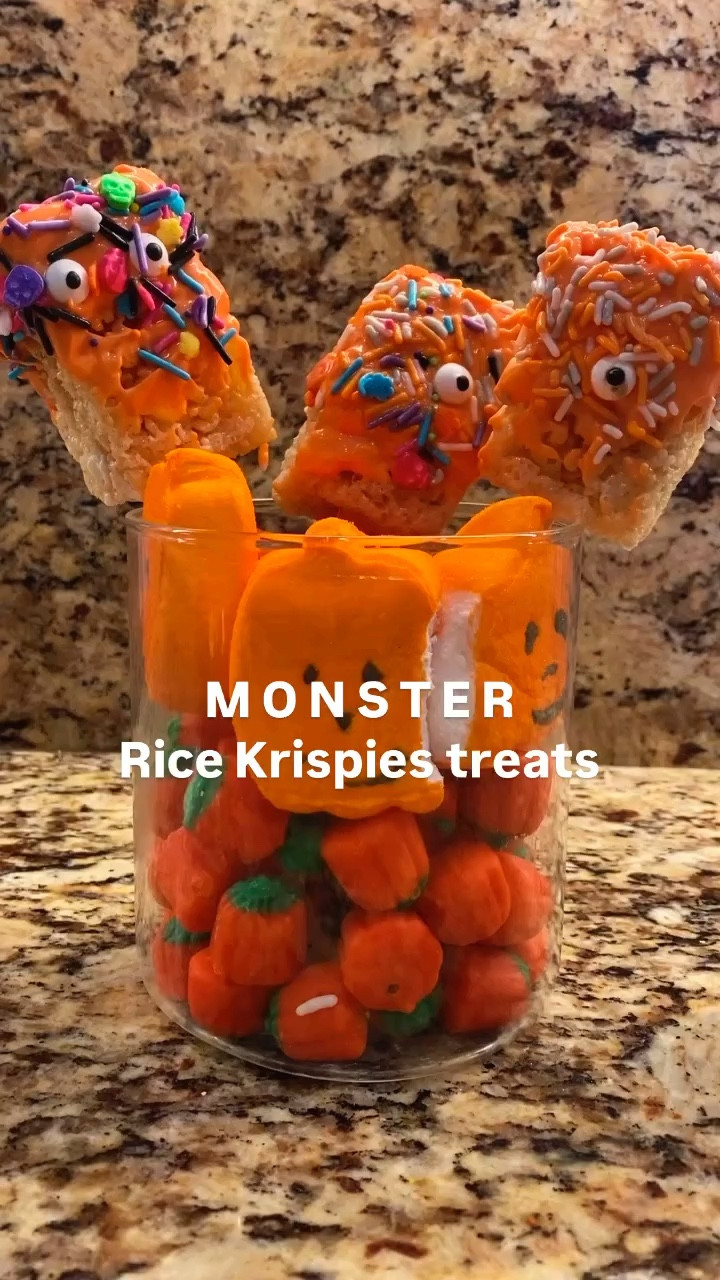 MONSTER RICE KRISPIES TREATS // Super easy and fun Halloween treat. Great for kiddos to help. 

You’ll need:
- Rice Krispies treats (If you’re looking for super easy, buy the premade ones.)
- Candy/chocolate melts - any color
- Popsicle sticks
- Halloween sprinkles
- Candy eyes
- Wax paper

Let’s make them:
- Insert a popsicle stick in each Rice Krispies treat
- in a bowl, melt colored candy/chocolate according to directions on package
- in other bowls, add sprinkles and eyes (separately)
- set aside a sheet pan covered with wax paper
- Dip each treat in the melted candy/chocolate
- add desired sprinkles, holding over bowl to help with cleanup
- place on wax covered sheet pan to dry

There are so many ways to make these treats your own. And because they’re monsters, you really can’t make any mistakes. Fun times! 

Rice Krispies Treats have 4 WW pts (without toppings)

#halloweenfood #halloweentreats #ricekrispytreats #ricekrispies #halloweenpartyideas #cookingwithkids #halloweenricekrispies #candymelts

#LTKHalloween #LTKFamily #LTKSeasonal