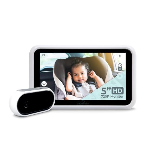 Tiny Traveler 5” HD Touch Screen Baby Car Monitor – Hackproof, No WiFi Baby Camera for Travel Home – Rear-Facing Car Seat Monitor with Night Vision Headrest or Clamp Mount Baby Reminder Alert White | Amazon (US)