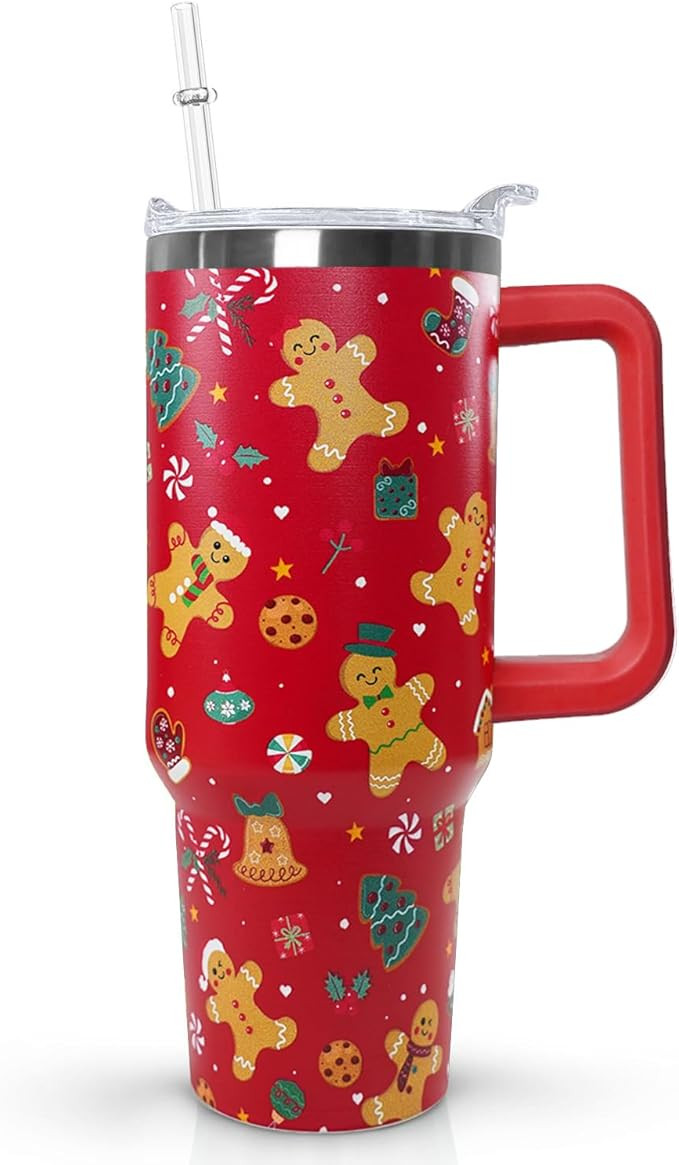 Ceovfoi 40 Oz Gingerbread Tumbler With Handle, Gingerbread Coffee Travel Mug Cup, Christmas Decor... | Amazon (US)