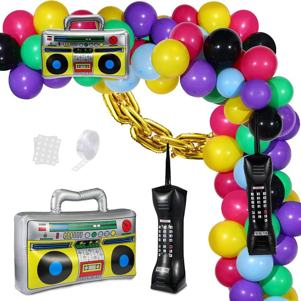 90S 80S Theme Party Balloons Backdrop Decorations Inlcude Inflatable Boom Box Inflatable Retro Mo... | Amazon (US)