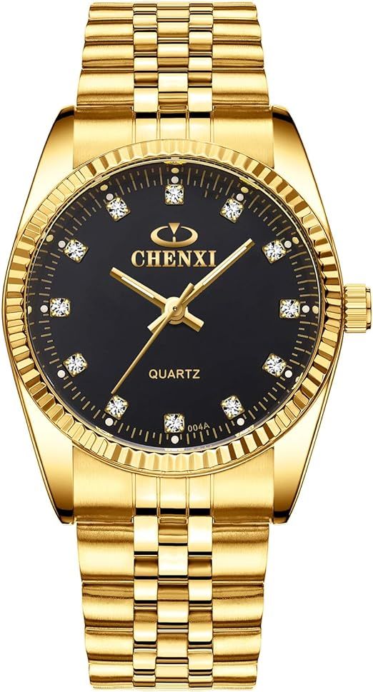 Fq-043 Classic Golden Stainless Steel Male Female Crystals Quartz Wrist Watches for Man Woman Gol... | Amazon (US)