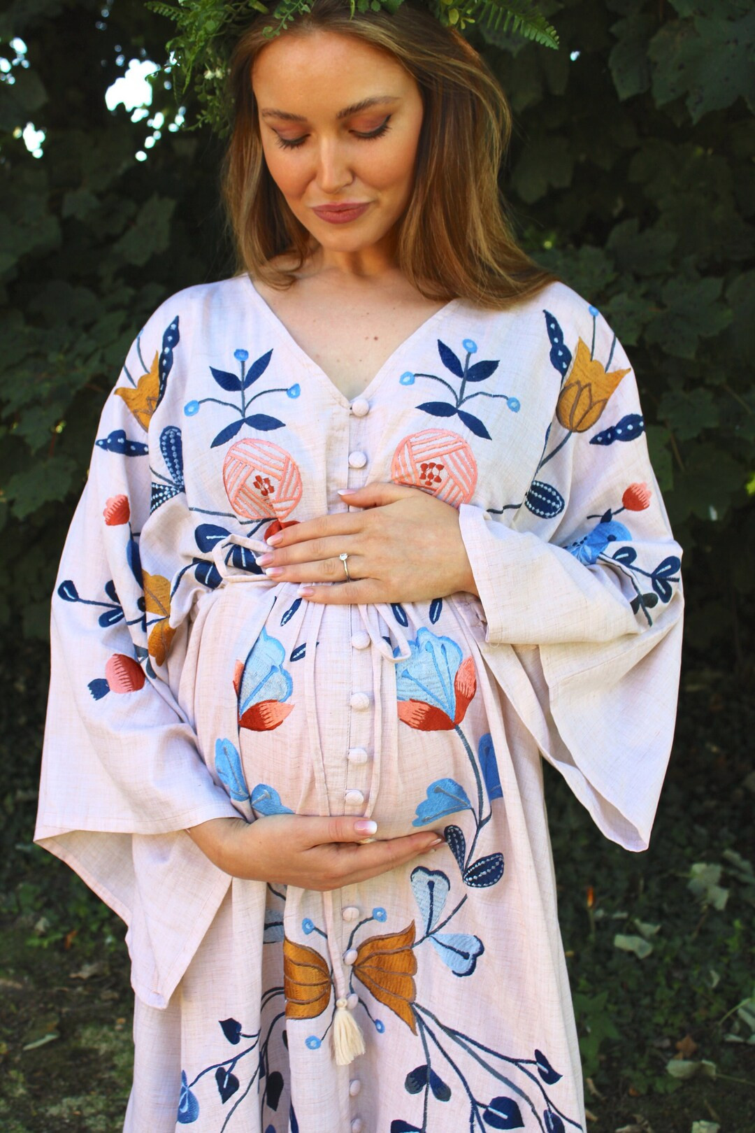 Maternity Embroidered Maxi Dress - Scandi Folk Boho Style - Pregnancy Photoshoot Baby Shower - Et... | Etsy (US)