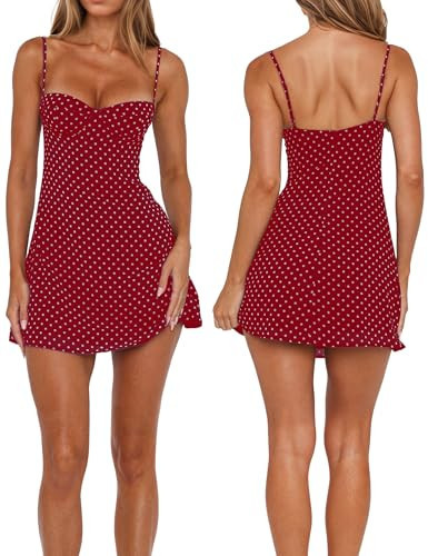 Women’s Polka Dot Y2K Dress Spaghetti Strap No Bust Underwire Trendy Outfits Backless A-Line Pullover Short Dress | Amazon (US)