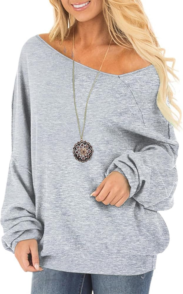 RANPHEE Women's Off One Shoulder Tops Long Sleeve Pullover Slouchy Baggy Sweater | Amazon (CA)