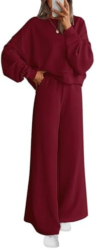 PRETTYGARDEN Women 2 Piece Outfits 2025 Fall Sweatsuits Crewneck Sweatshirt Wide Leg Sweatpants L... | Amazon (US)
