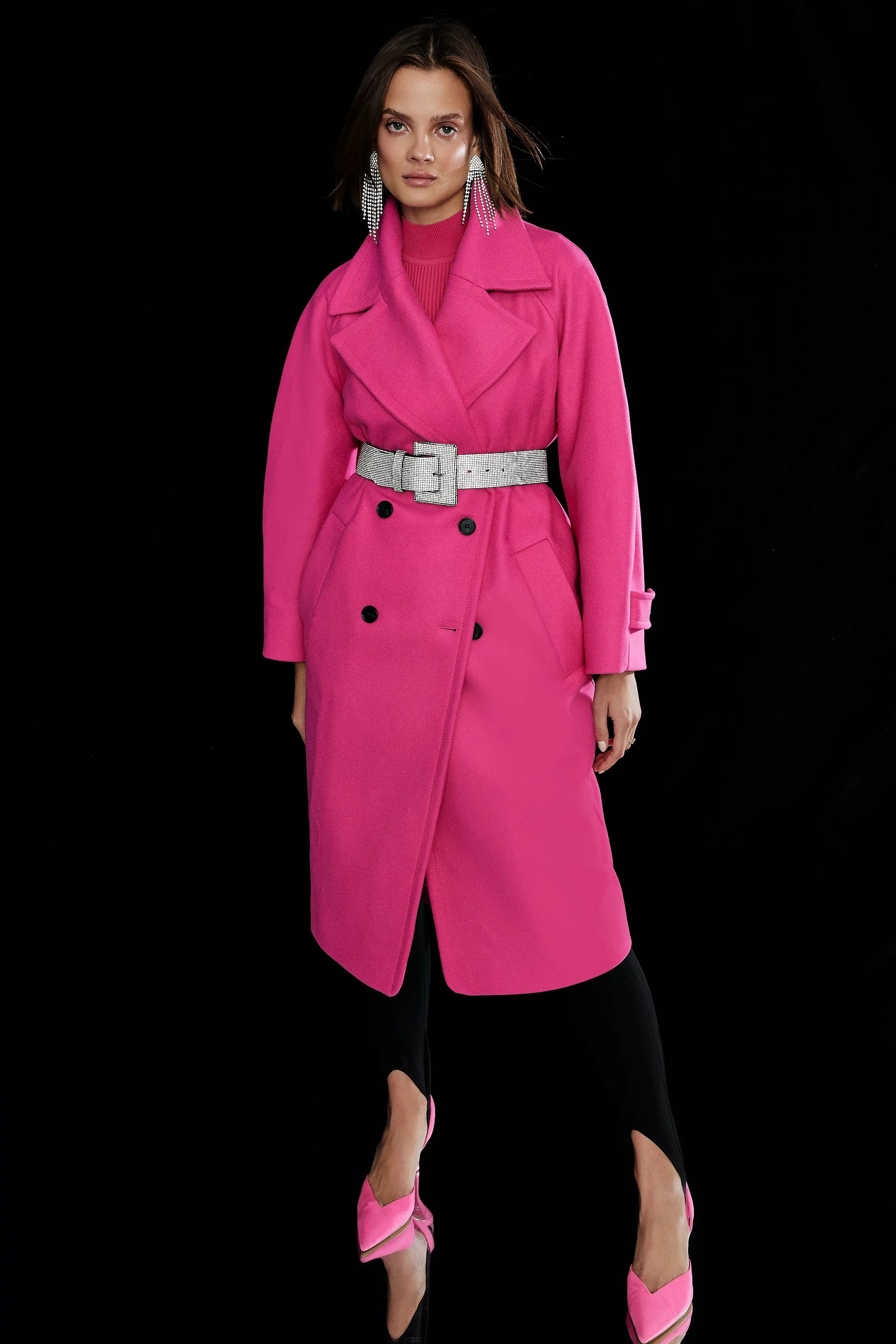 Italian Virgin Wool Rounded Shoulder Double Breasted Coat | Karen Millen UK + IE + DE + NL