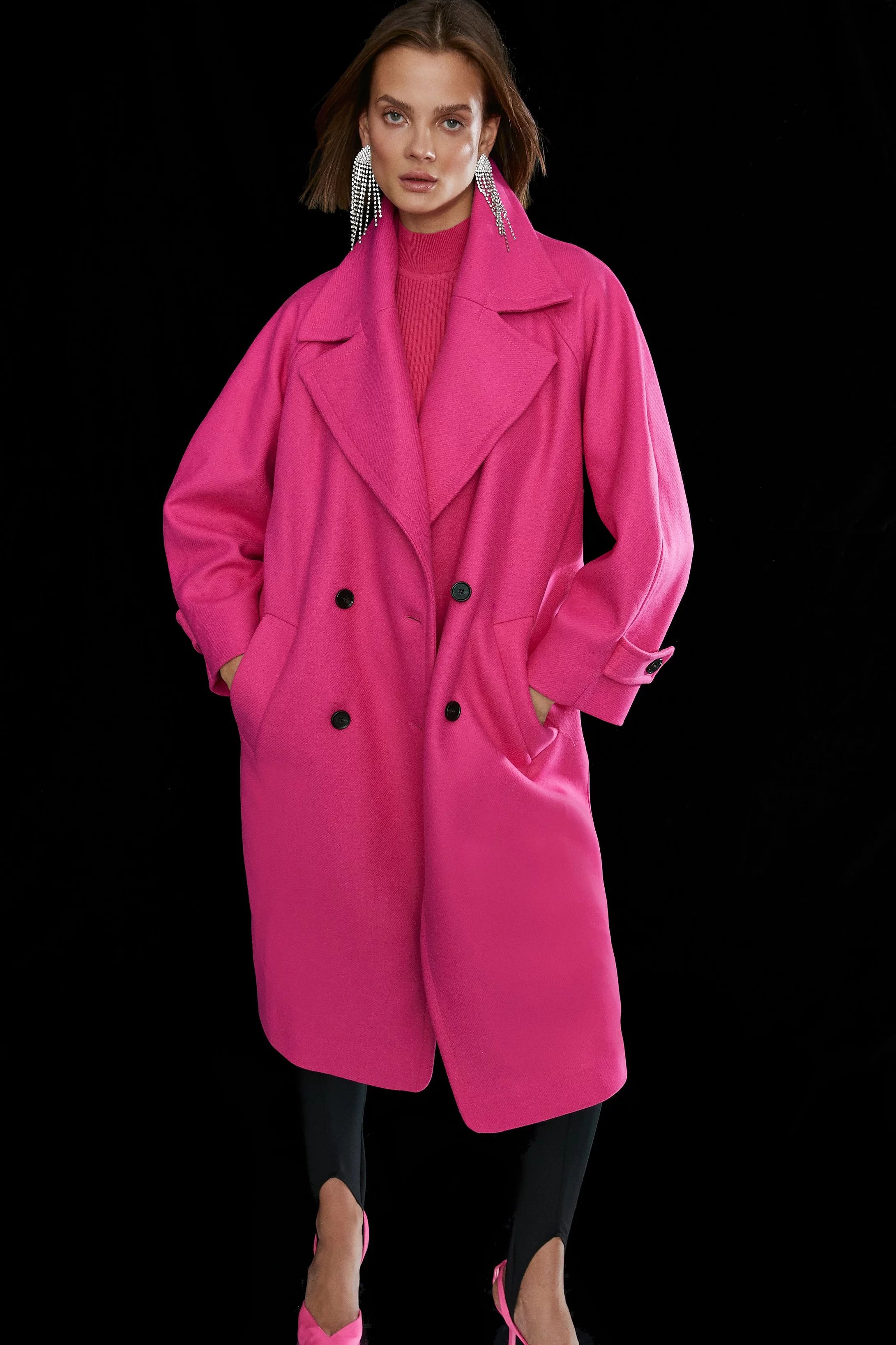 Italian Virgin Wool Rounded Shoulder Double Breasted Coat | Karen Millen UK + IE + DE + NL