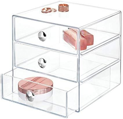 iDesign BPA-Free Plastic 3-Drawer Vanity Organizer - 6.5" x 6.5" x 6.5", Clear | Amazon (US)