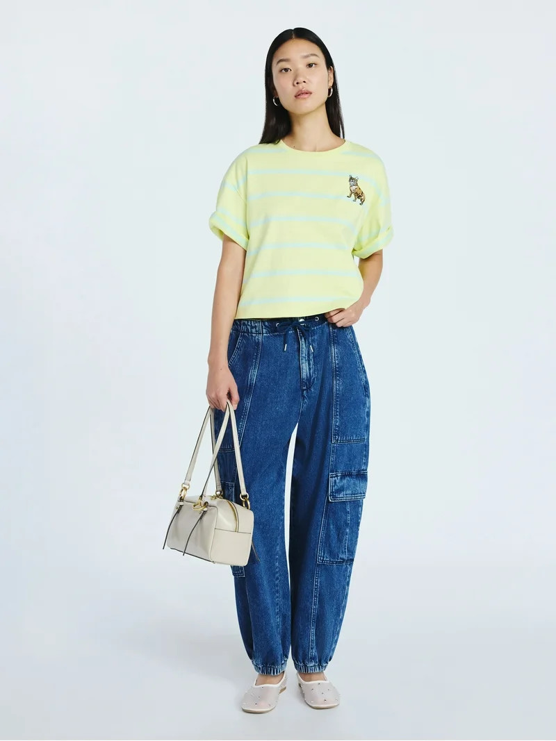 Scoop Women’s and Women's Plus Cotton Cropped Tee with Short Sleeves, Sizes XS-4X | Walmart (US)