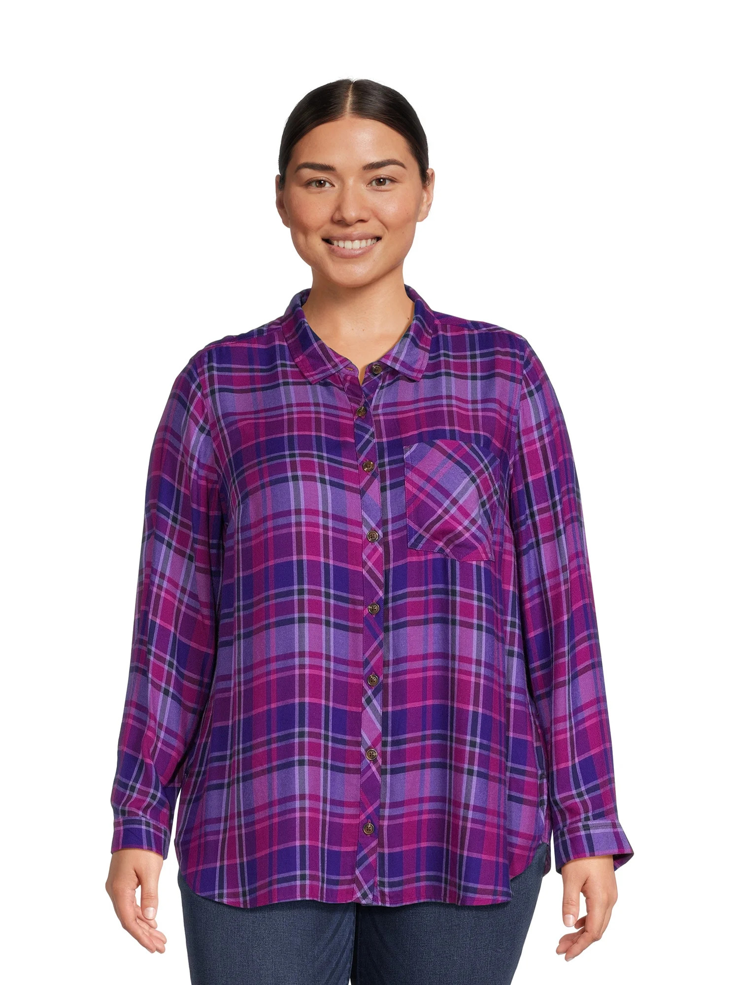 Terra & Sky Women's Plus Size Button Woven Top | Walmart (US)