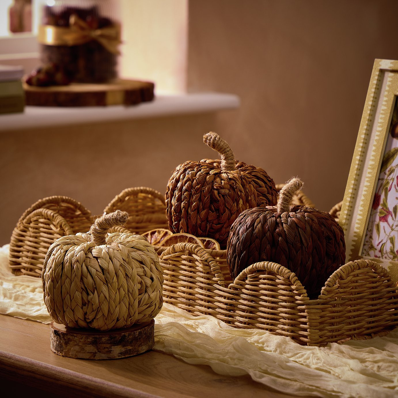 Argos Home Wicker Pumpkins Table Decoration - Set of 3 | argos.co.uk