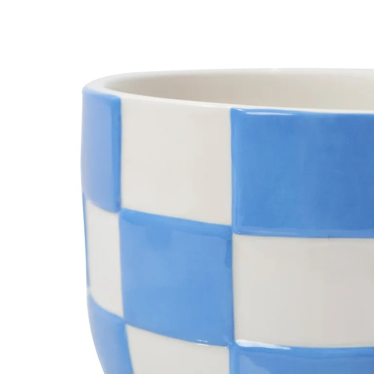 Mainstays Lennon 6" x 6" x 4.5" Round Blue Checkered Ceramic Planter | Walmart (US)