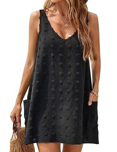 Blooming Jelly Womens Casual Sun Summer Dresses Bikini Swim Cover Up Sexy Tank Top Dress with Pockets (Small, Black) | Amazon (US)