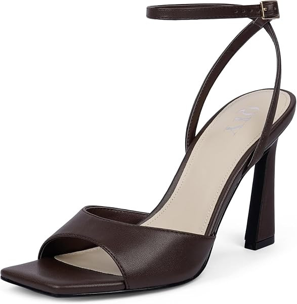 QIY Strappy Heels for Women Heeled Sandals Square Toe Heel Ankle Strap Stiletto Mesh High Heels Dress Shoes | Amazon (US)