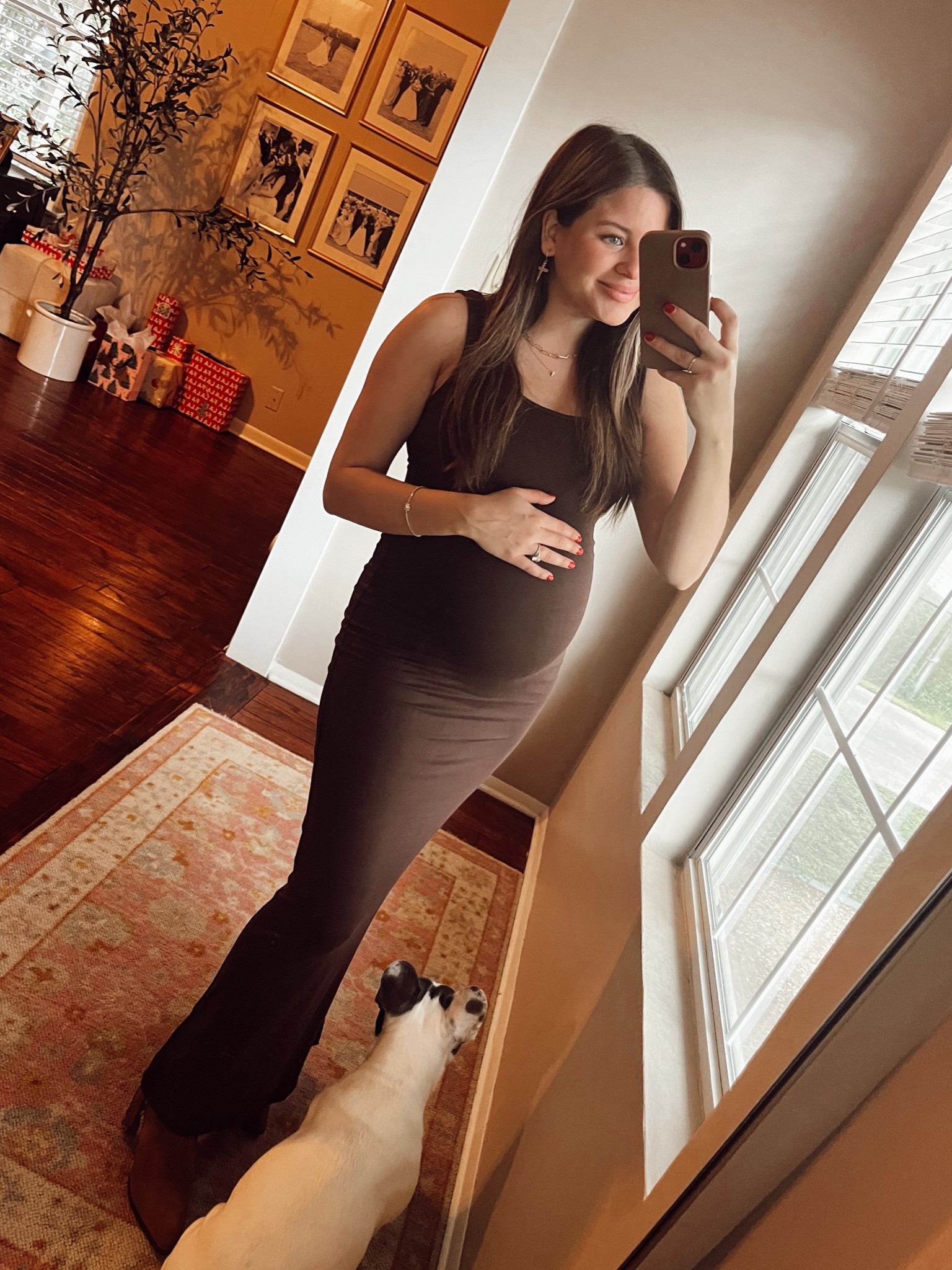Living in stretchy dresses 🤎 this Bumpsuit dress is so comfy and has a lining under that helps the dress hug you perfectly. I am in my 3rd trimester wearing a size small. Pair it with a faux fur brown coat. 

Bumpsuit, pregnancy, bump friendly, maternity, brown dress, maxi dress, Chocolate brown dress, pointed toe booties, revolve, revolveme. Maternity

#LTKstyletip #LTKHoliday #LTKbump