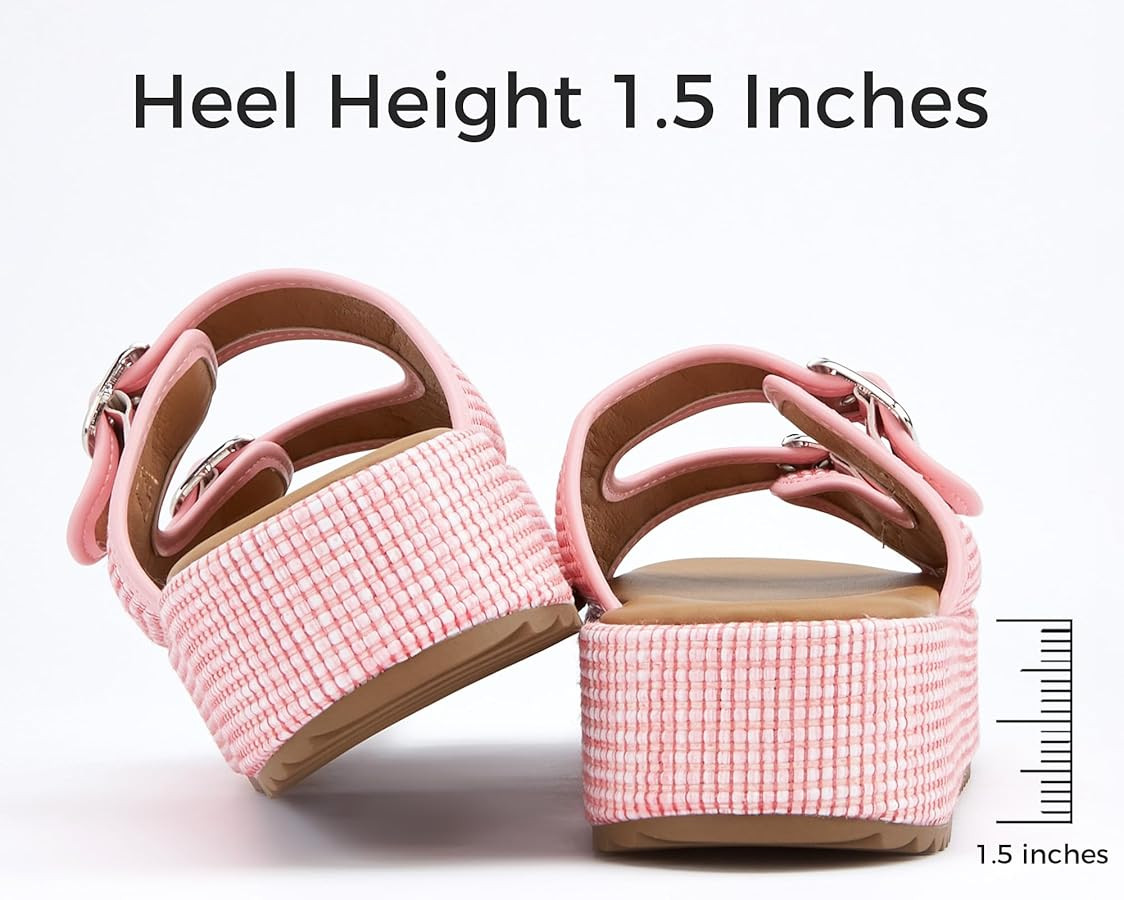LUCKY STEP Women's Platform Slide Sandals Braided Adjustable Strap Flat Open Toe Summer Casual Sh... | Amazon (US)