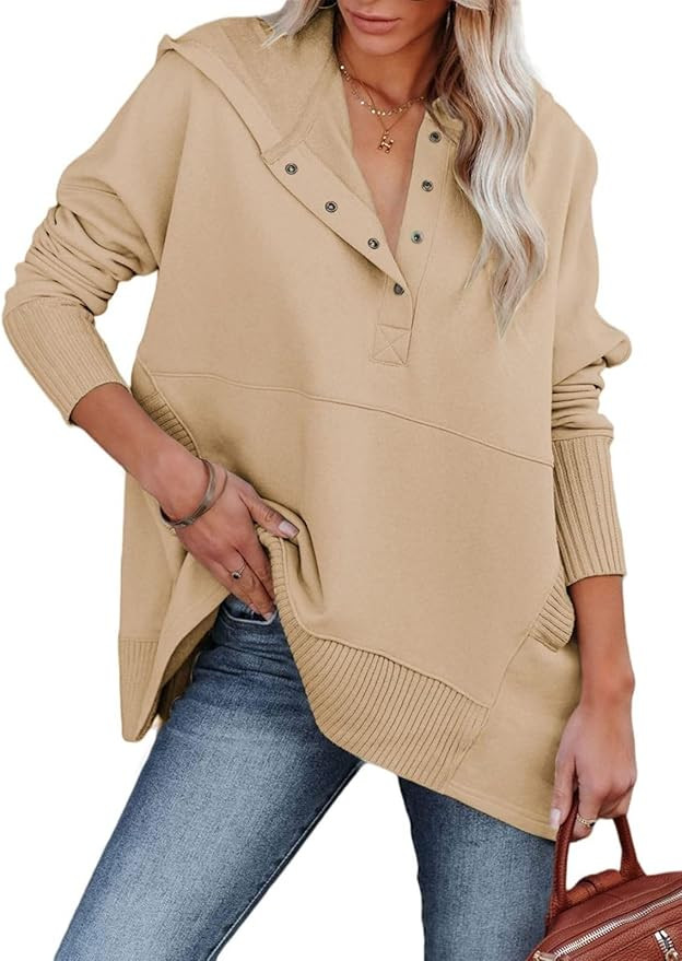 Zwurew Hoodies for Women Oversized Sweatshirt Pullover Long Sleeve Tops Henley Shirt with Pocket | Amazon (US)
