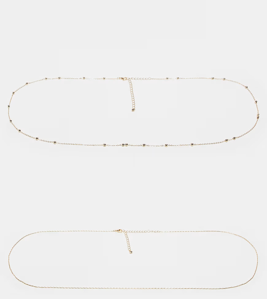 ASOS DESIGN Curve pack of 2 belly chains in dot dash and fine chain in gold tone - GOLD | ASOS (Global)
