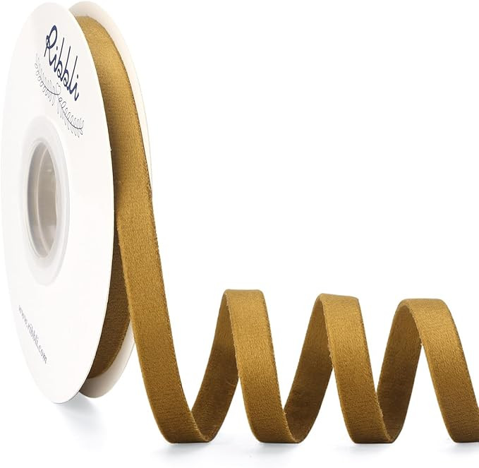 Ribbli Antique Gold Velvet Ribbon Double Faced 3/8 Inch 10-Yard Spool Gold Ribbon Use for Christm... | Amazon (US)