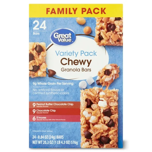 Great Value Chewy Granola Bars Variety Pack, Value Pack, 0.84 oz, 24 Count | Walmart (US)