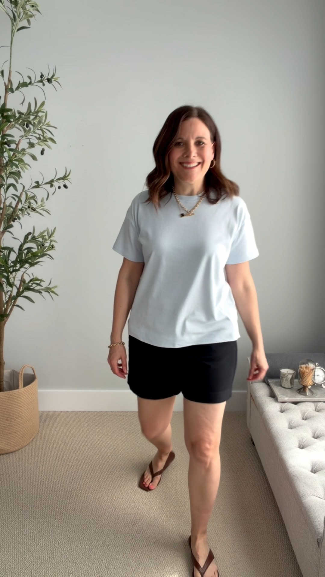 These are a classic chino short from LOFT and they’ve been a staple in my closet for a while.
They have a 10.75” rise and a 6” inseam, which hits that sweet spot for me. I wear my usual size 10, and they fit true to size with a slightly relaxed feel. I’m in a small in this light blue tee.

#LTKOver40 #LTKMidsize #LTKSaleAlert