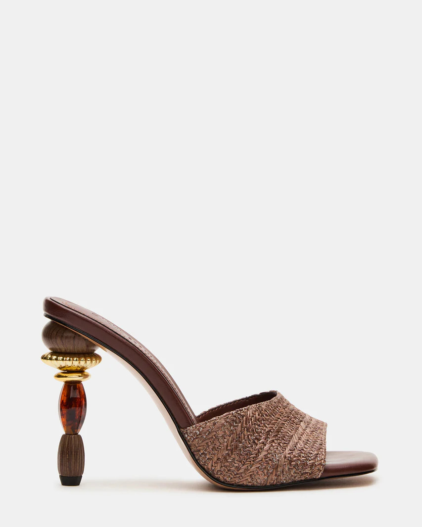 SIA Brown Square-Toe Mule Sculptured Beaded Women's Heel | Steve Madden (US)