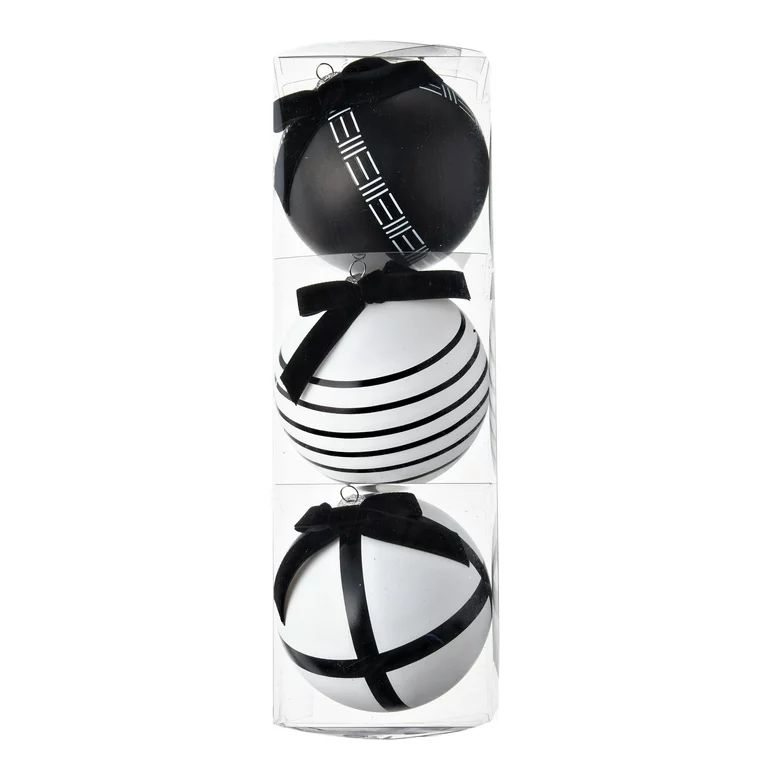 Holiday Time Black and White Stripe Christmas Tree Ornaments, 7.68", 3 Pack | Walmart (US)