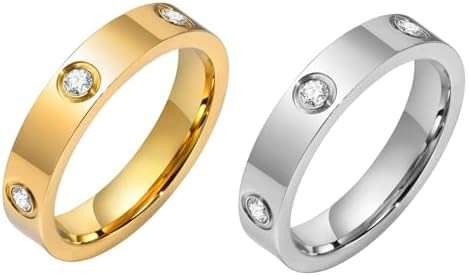 MPRAINBOW Gold Rings for Women, 18K Gold Plated Stainless Steel Cubic Zirconia Friendship Band We... | Amazon (US)