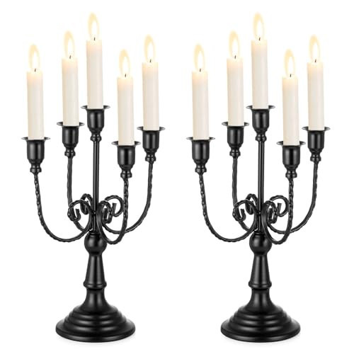 Sziqiqi Black Candelabra Candle Holder - Candle Holders for Candlesticks Set of 2 Metal Candelabrum Stand for Wedding Christmas Table Centerpieces Decor | Amazon (US)
