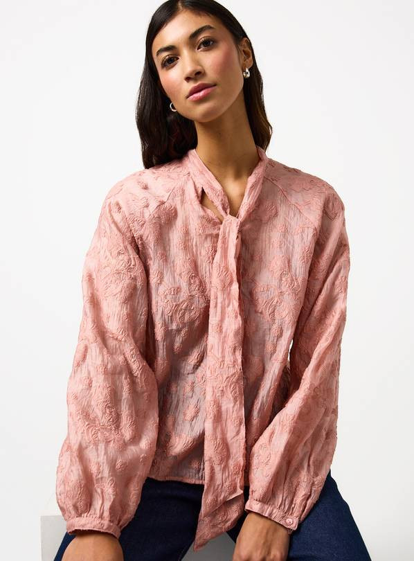 Pink Tie Neck Jacquard Blouse 20 | Tu Clothing