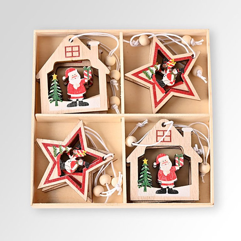 Set Of 12 Christmas Hanging Wood Ornaments Hollow Wood Cutout Tag Pendants Wooden Baubles Rustic ... | Walmart (US)