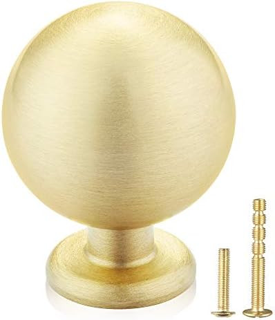 QogriSun 10-Pack Solid Brass Cabinet Knobs, Round Ball Gold Knobs for Dresser Drawer, 1.1-Inch Di... | Amazon (US)