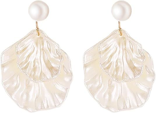 Seashell Pearl Stud Earrings for Women Girls Ocean Sea Theme Sweet Double Layer Acrylic Shell Lig... | Amazon (US)