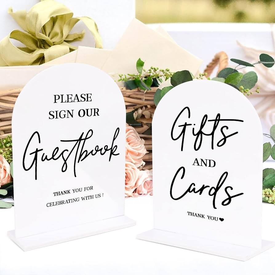 KOSKIMER 2 Pcs White Acrylic Wedding Signs for Ceremony and Reception, 5x7 Inch Wedding Gift Tabl... | Amazon (US)