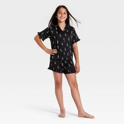 Girls' 2pc Halloween Cowboy Skeletons Button-Down Pajama Set - art class™ Black XL | Target