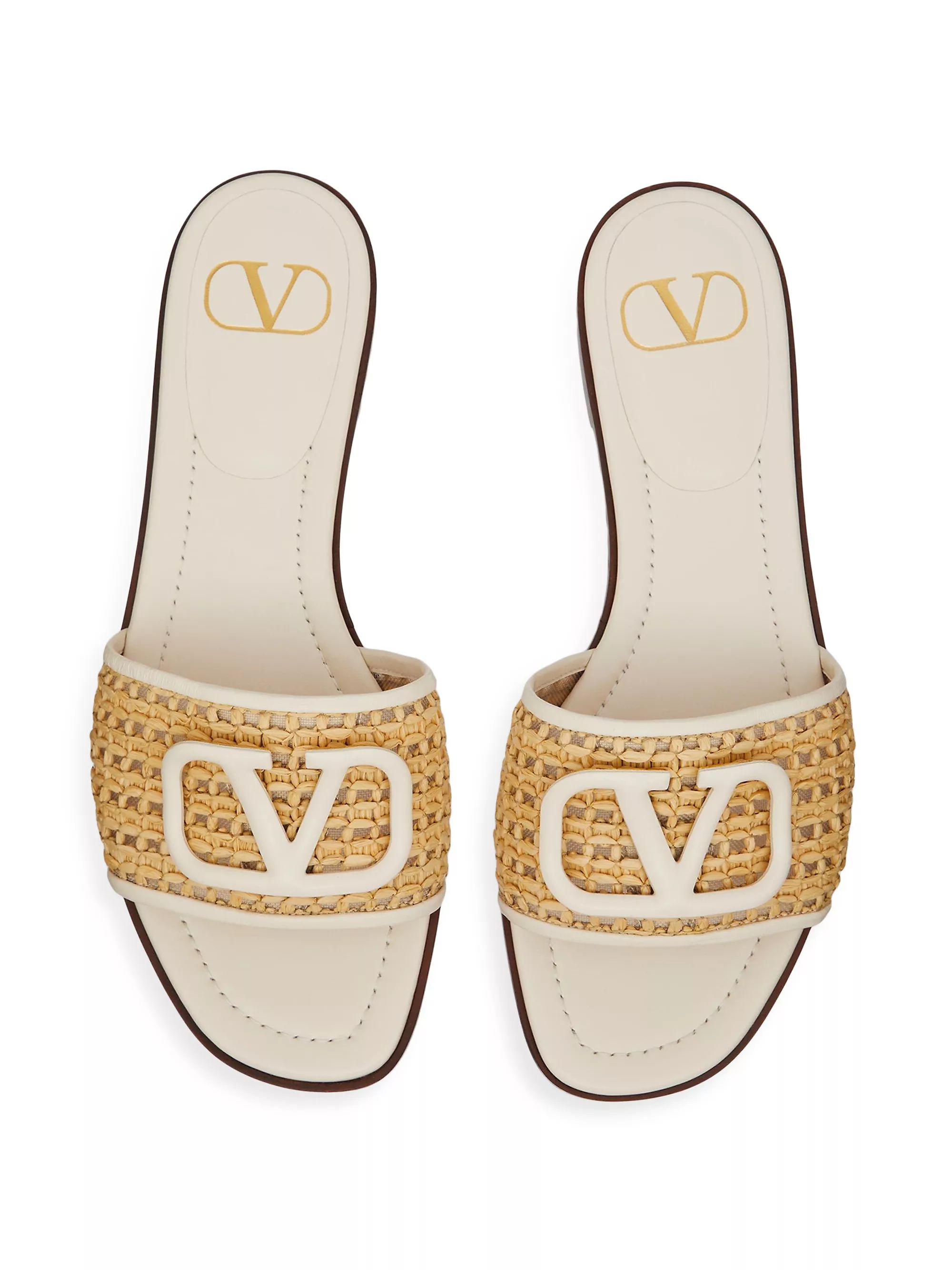 VLogo Signature Woven Raffia Slide Sandals 80MM | Saks Fifth Avenue