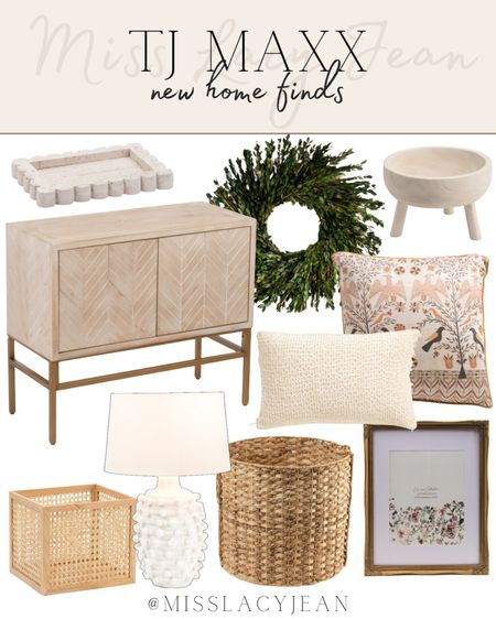 New home finds from TJ Maxx include small cabinet, scalloped tray, footed bowl, wreath, throw pillows, wall art, decorative baskets, table lamp. 

Home decor, home accents, looks for less, neutral home decor

#LTKFindsUnder100 #LTKStyleTip #LTKHome