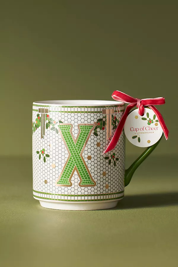 The Bistro Tile Stoneware Monogram Mug: Festive Edition | Anthropologie (US)